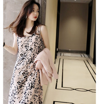 Women's summer elegant legal system cherry pink platycodon grandiflorum floral row buckle decorative printed condole dress shoulder vaccine suit