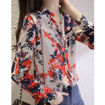 Silk shirt Women fashion floral Mulberry Silk V neck long sleeve jacket loose print foreign style Joker 2021 New