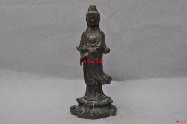 Copper standing Avalokitesvara Bodhisattva dripping Guanyin bronze Buddha statue ornaments 28cm