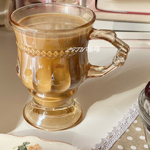 ins Nordic vintage embossed glass cup with Coffee Cup Amber high-value water Cup tall milk tea cup