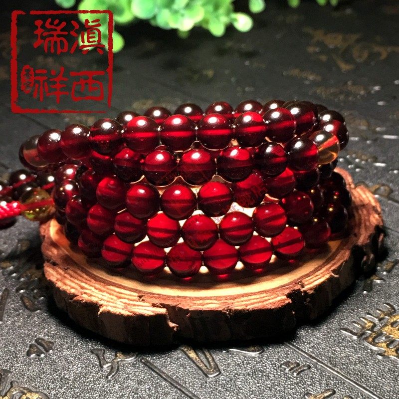 Yunnan's Xiruxiang Natural Original Mine A Cargo Myanmar Amber Blood Per 108 Buddha Beads Candied Beads Hand Strings Honey Wax