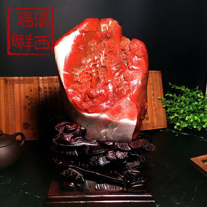 West Yunnan Ruixiang Natural Raw Mine Baoshan South Red Agate Boutique Willow Red White Sculpture Deep Mountain Visiting Friends Ornaments