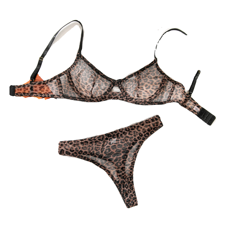 Leopard print mesh bra set Леопардовый костюм