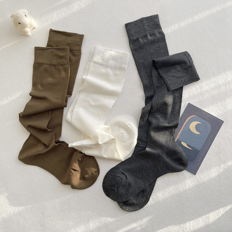 Summer Thin Calf Socks for Women, Cool and Silky, Soft and Non-Binding, Seamless Mesh Wide Ribbed Solid Color Socks