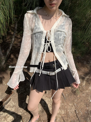 Lonslan Summer 2/17Nep Игривая текстура содержит внутреннюю подкладку против плиссированной плиссированной юбки с двойным ремнем