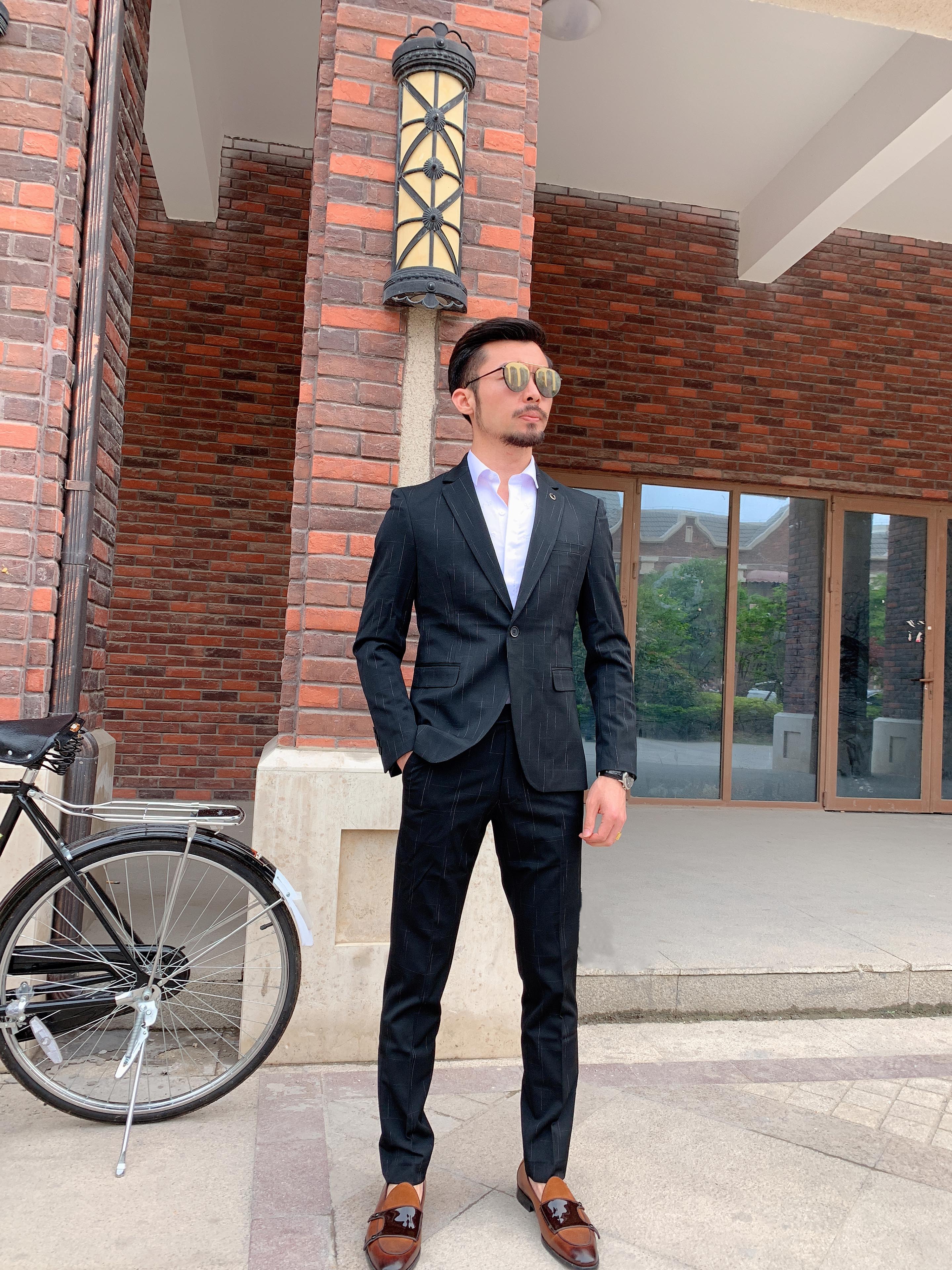 2019 mới Yue tùy chỉnh phần phù hợp với hai bộ - Suit phù hợp quần short nam kaki
