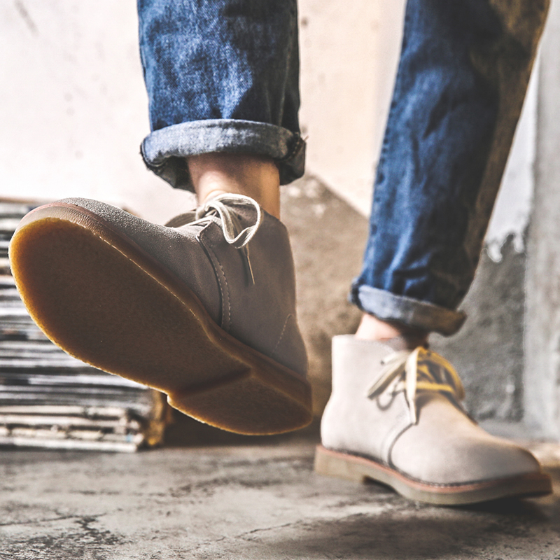 Martin boots men's autumn and winter British style mid-tube short boots casual men's boots cowhide high-top shoes leather desert boots tide