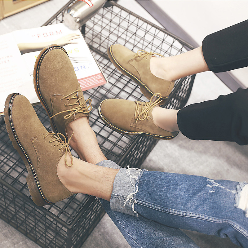 Genuine leather British men's casual shoes retro Martin low top trendy shoes couple breathable suede leather shoes men's shoes autumn and winter