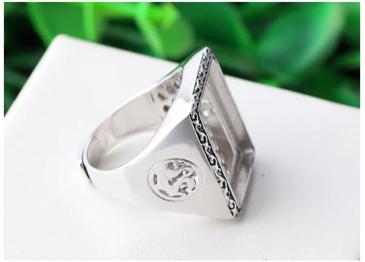 Nhẫn vuông nam 925 sterling bạc trống không có ngọc lam ngăn đựng bạc tự làm 12 * 17 13 * 15 15 * 20 - Nhẫn