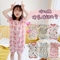 Summer new baby pure cotton pyjamas male and female children sleeping robes infant one-piece clothes short sleeve sleeping bag for climbing pyjamas
