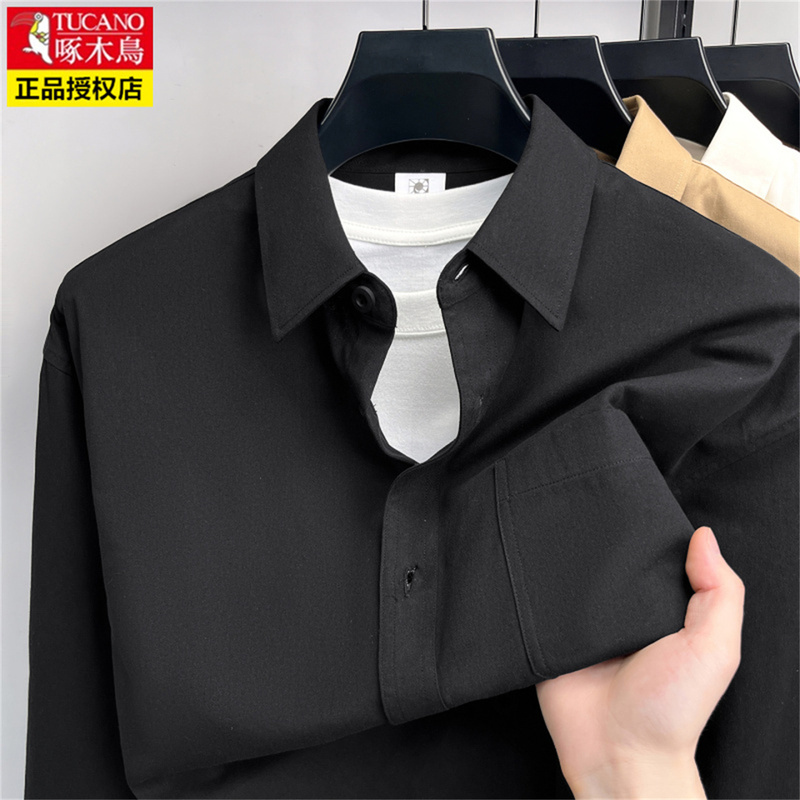 Woodpecker 100% Pure Cotton Long-Sleeved Shirt Men's Spring and Autumn Casual Workwear Loose Non-Iron Shirt Trendy