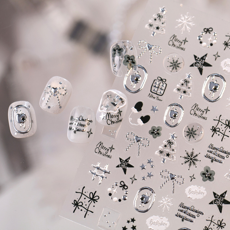 European and American Christmas Snowflake Silver Foil 3D Nail Stickers for Decorating Nails, Computer, Phone Case, iPad Planner Stickers
