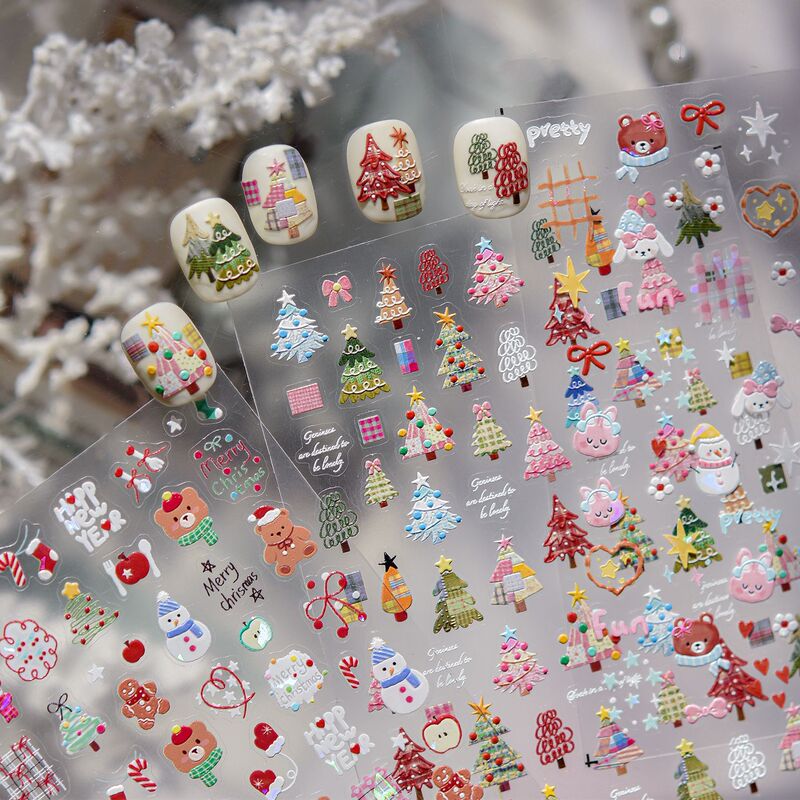 Fabric Christmas Tree Embossed 3D Nail Art Stickers for Decorating Nails, Computer, Phone Case, Camera Stickers iPad