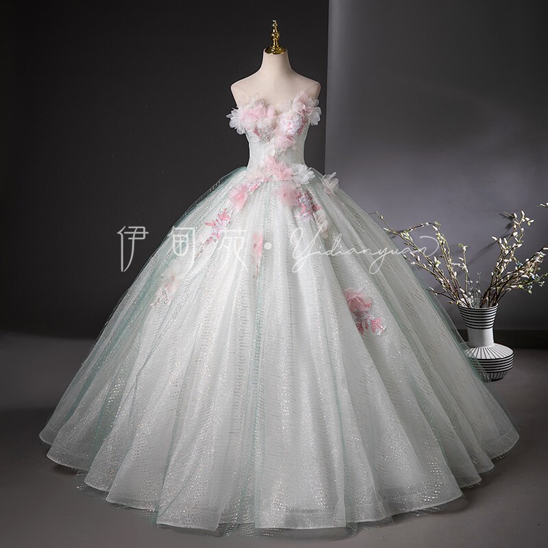 Eden Garden 2025 Summer New Long Style Adult High-End Elegant Strapless Stage Performance Tutu Skirt Vocal Arts Exam Dress for Women