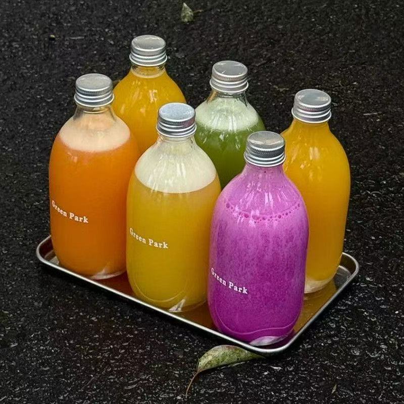 Green Vegetable Juice Cold Brew Glass Bottle Coffee Beverage Bottle Simple Style Creative Cold Drink Small Liquor Bottle Takeaway Cup Milk Tea Bottle