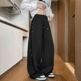 Дизайнерский ремень, спортивные демисезонные штаны подходит для мужчин и женщин, ретро повседневные брюки, в американском стиле, свободный крой