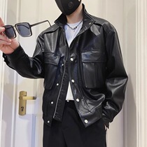 High-end American workwear leather jacket for men in spring and autumn trendy jacket leather jacket ins trendy brand handsome casual top