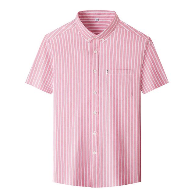 Vertical striped shirt shirt short-sleeved men's pure cotton summer high-end men's casual shirt 2025 new mid-aged dad pure cotton summer