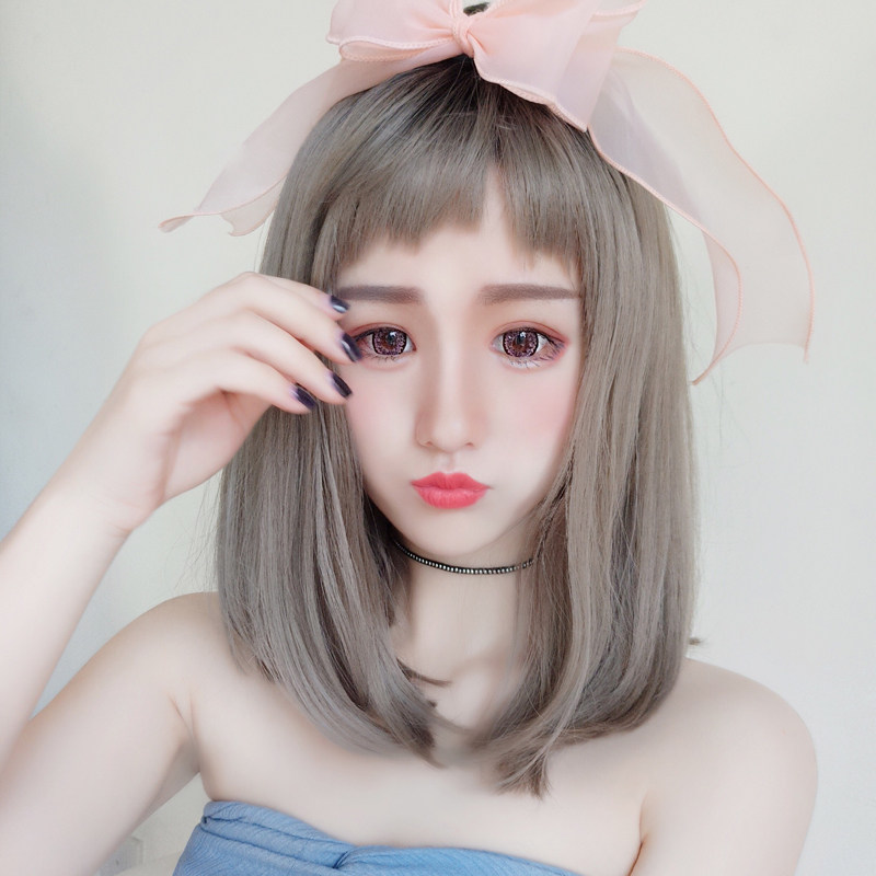 假发女长直发中长发韩国狗啃刘海内扣自然蓬松修脸奶奶灰假发套