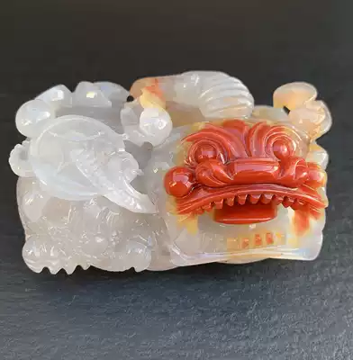 Yunnan natural Jade A cargo Yellow Dragon Jade large overlord hand piece chicken blood town house decoration