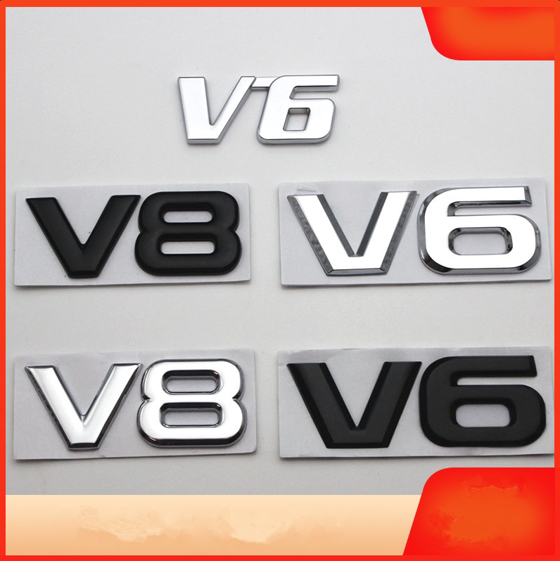 Car Custom V8 V6 Emblem Sticker Engine Badge Large Displacement Car Logo Side Badge Modified Tail Badge Metal Badge