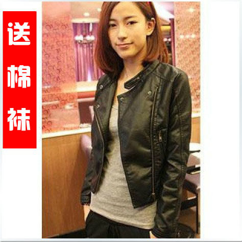 22 spring and autumn new Korean style women's PU leather jacket women's short top slim fit small coat motorcycle suit leather jacket black