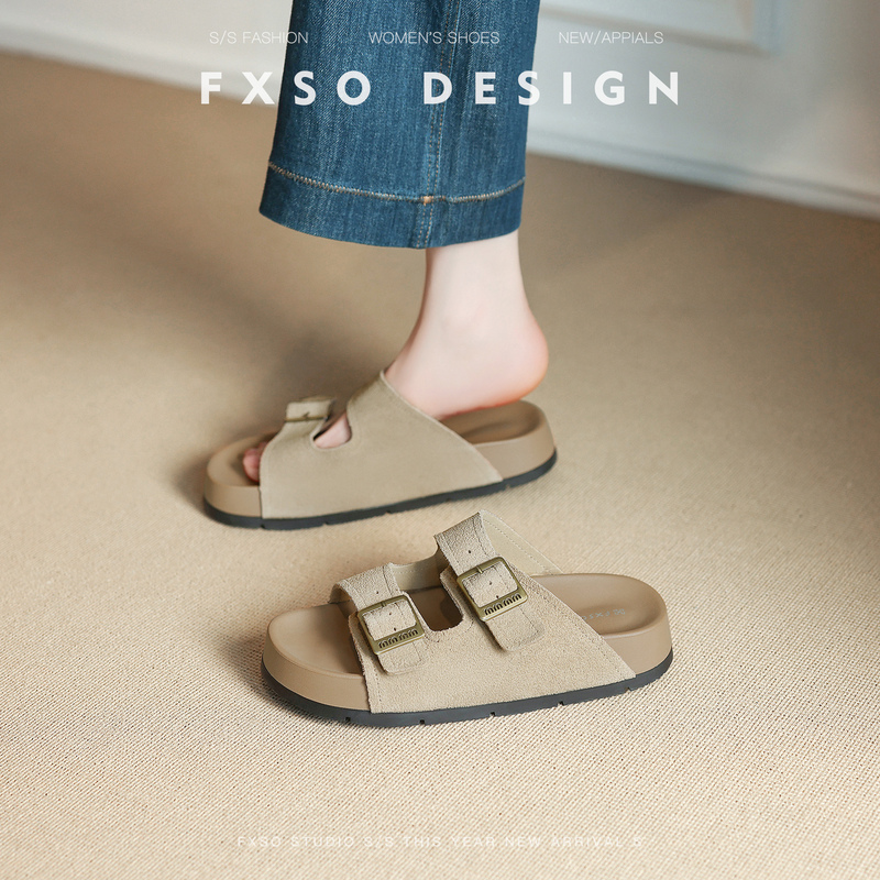 Cowhide Version [Uncle Fangxiang] 2026 Summer New Thick-Soled Outdoor Casual Comfortable Birkenstock-Style Sandals for Women