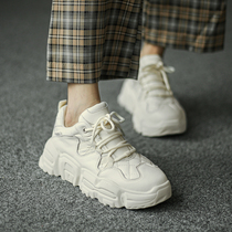 Leather daddy shoes womens 2021 new autumn foot small all-match casual shoes thick-soled increased sports ins tide