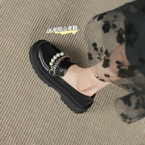 FXSO square alley small leather shoes womens fall slim fit jk Inron wind fashion rough with single shoes thick bottom Lefoe shoes womens shoes