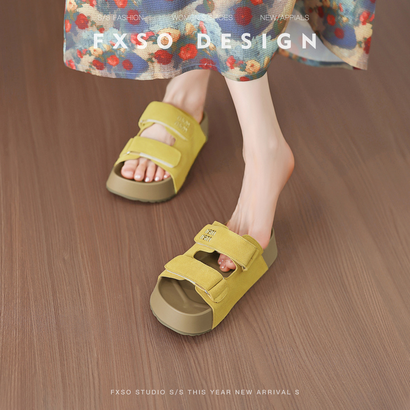 Genuine Leather Version [Uncle Fangxiang] Sandals 2026 Summer New Style Lazy Thick-Soled Outdoor Birkenstock Slippers for Women