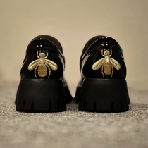 Leather small leather shoes womens British style 2021 new horse collar buckle thick-soled all-match ahigo with the same bee loafers