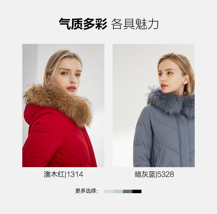 波司登 女士90%600蓬 加厚中长款 大貉子毛领羽绒服 图3