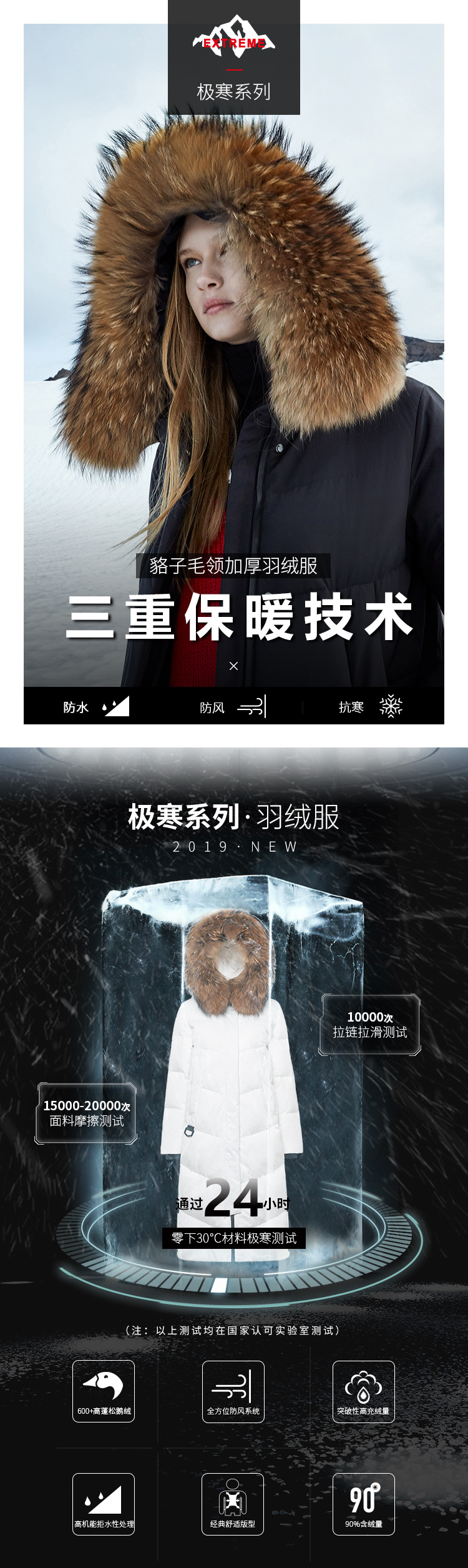 波司登 极寒系列 600蓬鹅绒大毛领 过膝长款羽绒服 图1