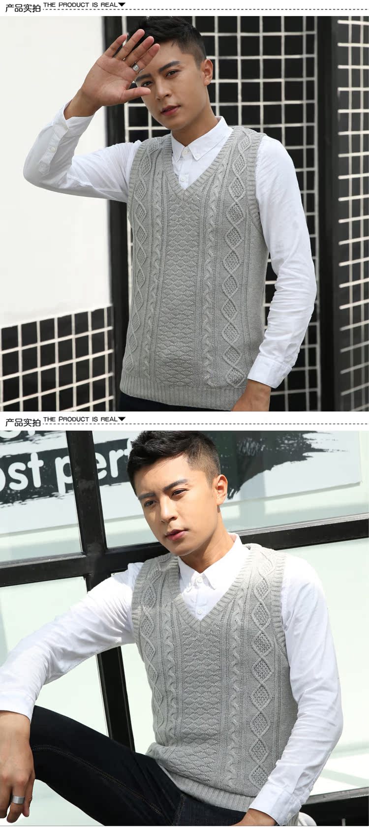 Áo len nam mùa thu đông cổ chữ V áo len cotton kinh doanh cộng với áo nhung dày tay áo vest nam áo thun ba lỗ