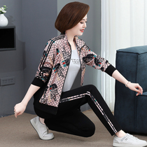 21-year autumn mother Sports suit fashion printed foreign coat middle-aged casual wear three-piece autumn Womens