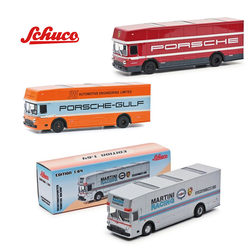 Schuco 1:64 Mercedes-Benz Truck Porsche Gulf Martini Transport Vehicle Alloy Model