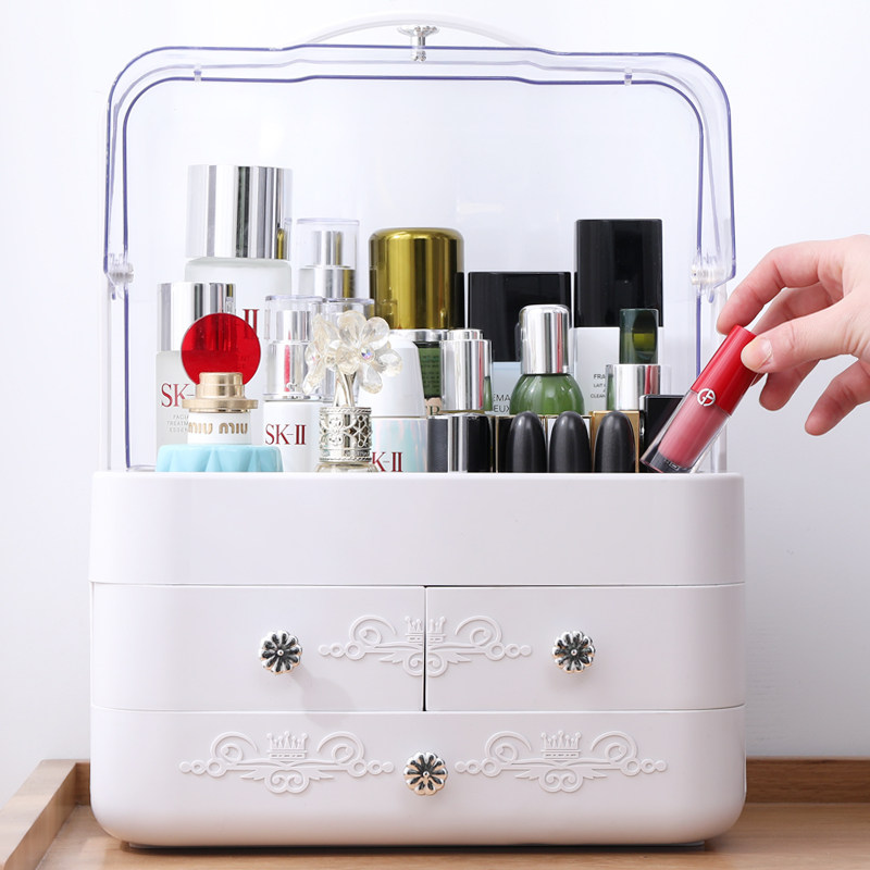 Net red large cosmetics storage box dustproof trembles acrylic desktop makeup table skin care products lipstick storage rack
