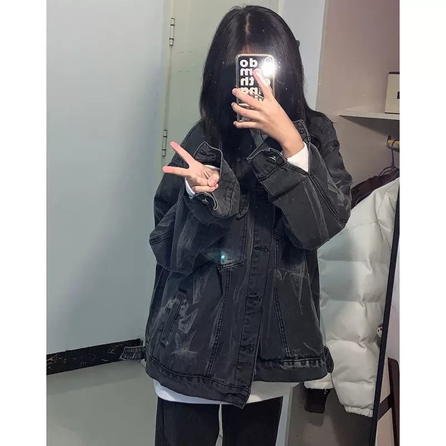 Plus size fat girl American tie-dye denim jacket women's spring and autumn style bf lazy style loose slim jacket top