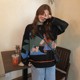 Plus size fat sister cartoon sweater women's autumn and winter new style lazy loose outer wear round neck sweater retro top