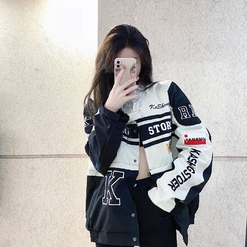 Plus-Size American-Style Baseball Jacket for Women, New Spring and Autumn Detachable Racing Motorcycle Jacket, Trendy Top Plus-Size American-Style Baseball Jacket for Women, New Spring and Autumn Detachable Racing Motorcycle Jacket, Trendy Top