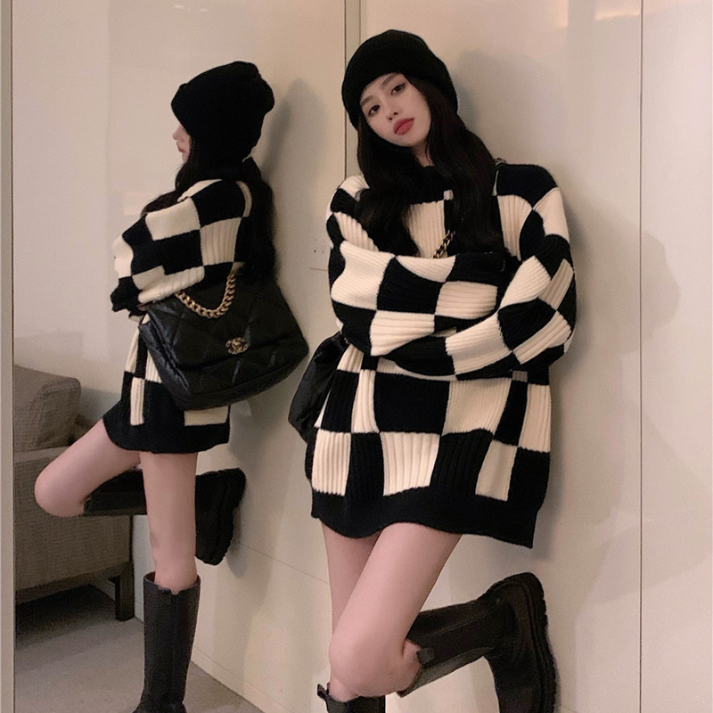 Plus-Size Lazy Style Japanese Retro Sweater for Women, New Loose Soft Plaid Knitwear for Spring, Autumn, and Winter Plus-Size Lazy Style Japanese Retro Sweater for Women, New Loose Soft Plaid Knitwear for Spring, Autumn, and Winter