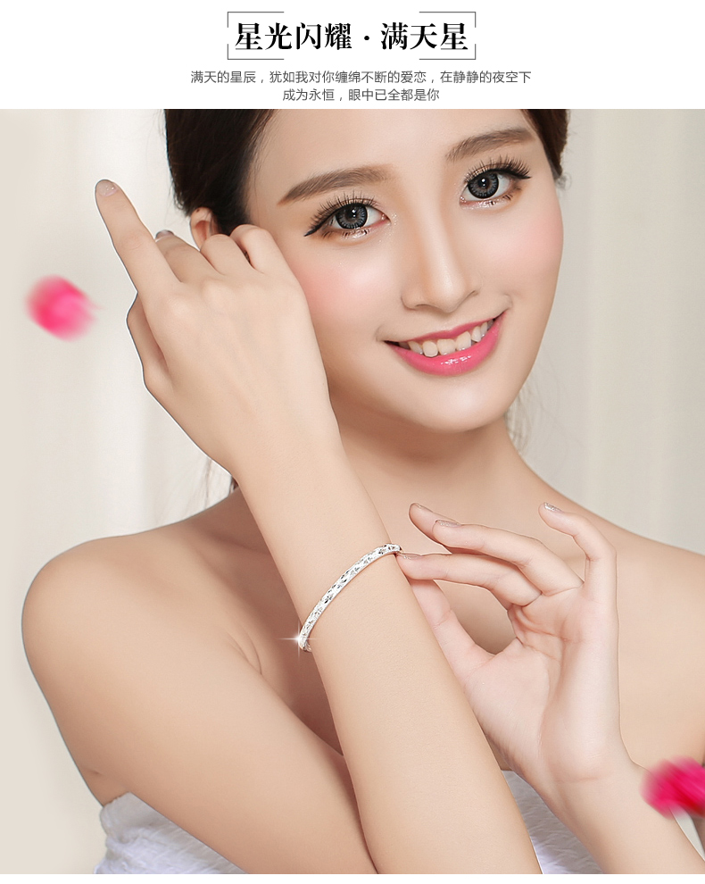 Vòng tay bạc đích thực S999 sterling bạc bóng đá nữ gửi mẹ sao gửi cho bạn gái thời trang hoang dã giản dị vòng tay dw chính hãng