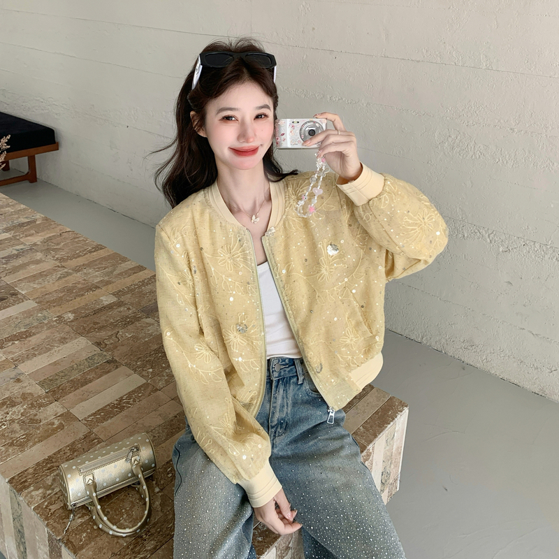 Sequin Embellished Embroidered Heavy-Duty Baseball Jacket for Women, 2026 Spring and Autumn New Style, Eye-Catching and Beautiful Casual Top