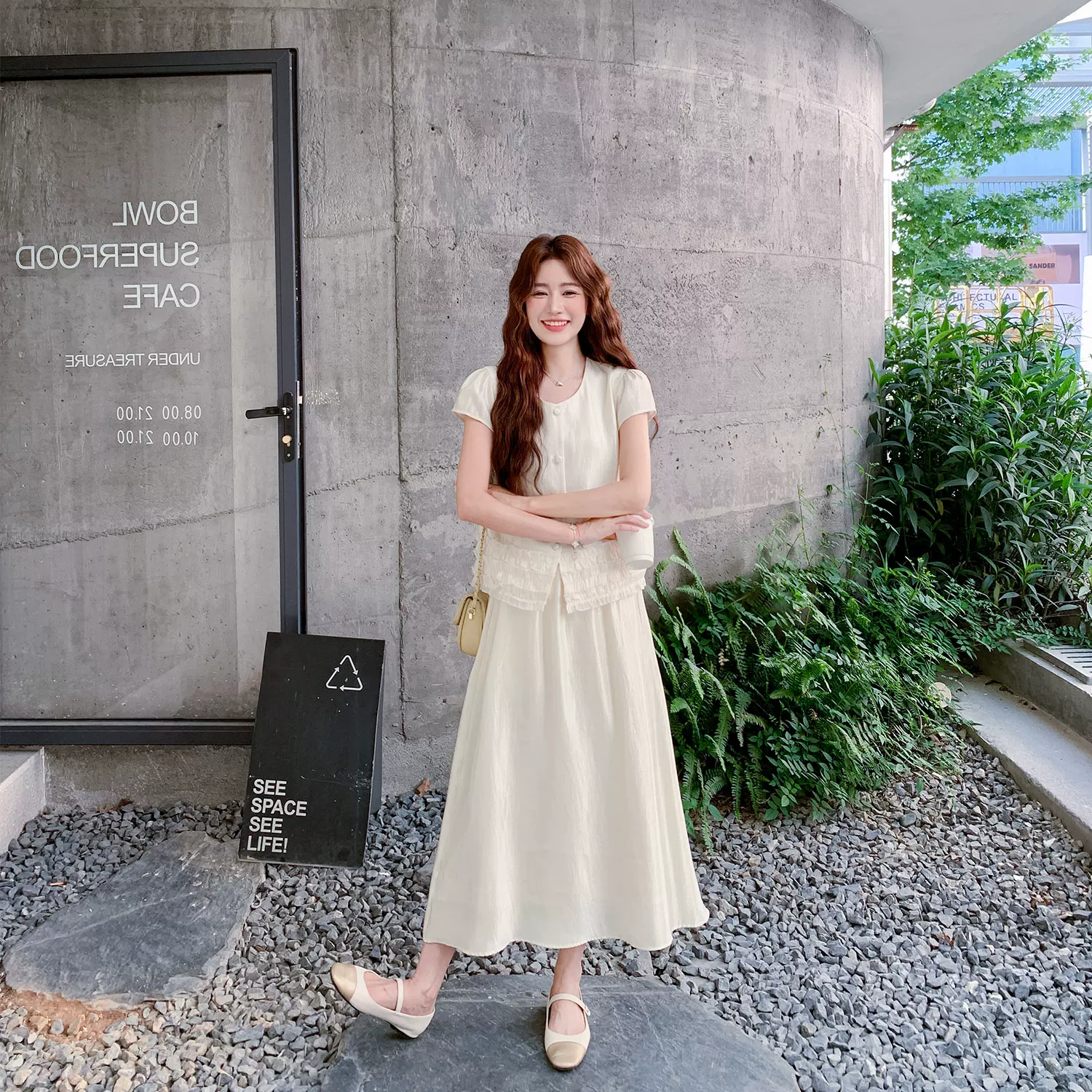 Beige summer set, skirt