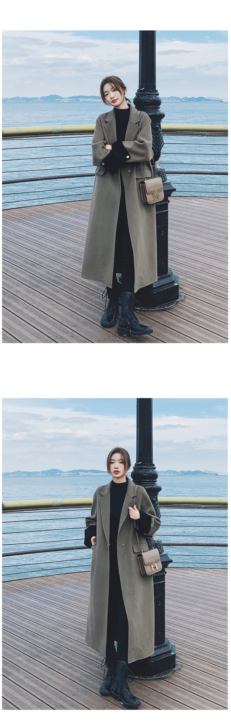 Демисезонное длинное шерстяное пальто, куртка, в корейском стиле, изысканный стиль, длина макси для возраста 