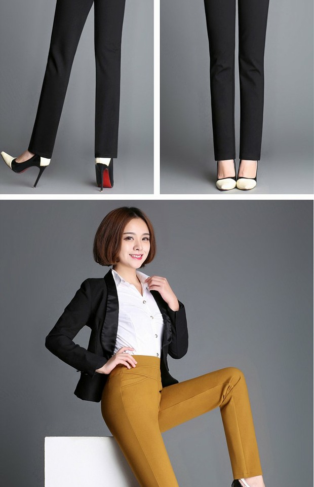 Mùa xuân 2018 quần thun eo cao cạp cao co giãn nhỏ quần thẳng cỡ lớn quần trung niên giản dị quần mẹ áo lẻ trung niên