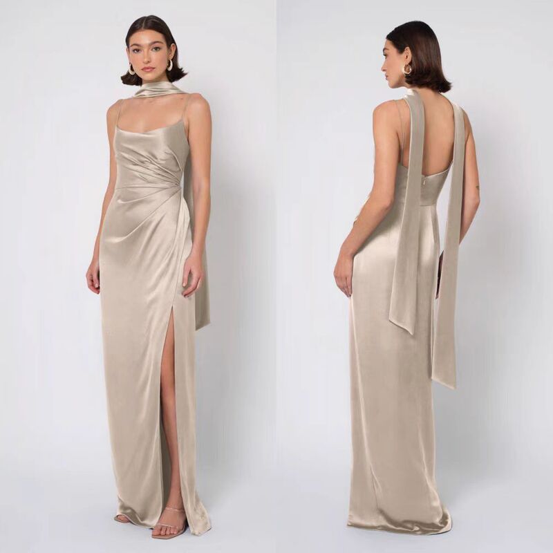 2026 New Beautiful Bridesmaid Dresses, Sister Dresses, Niche Apricot Satin Slimming Dresses, Everyday Wearable Sister Dresses