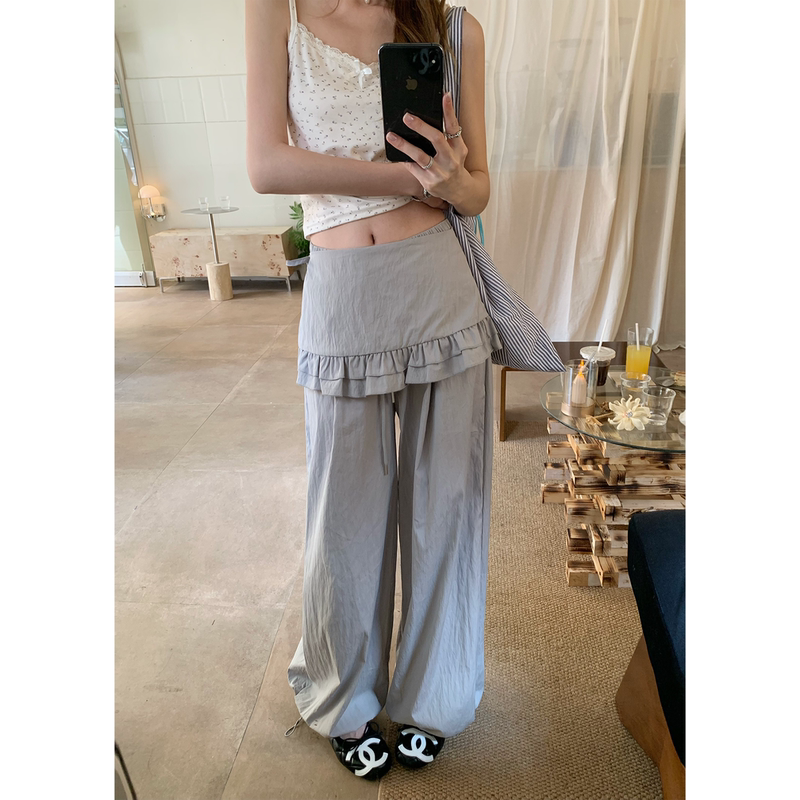 Peach-Colored Korean-Style Versatile Casual Wide-Leg Pants with a Loose Design, High Waist, and Leg-Lengthening Effect