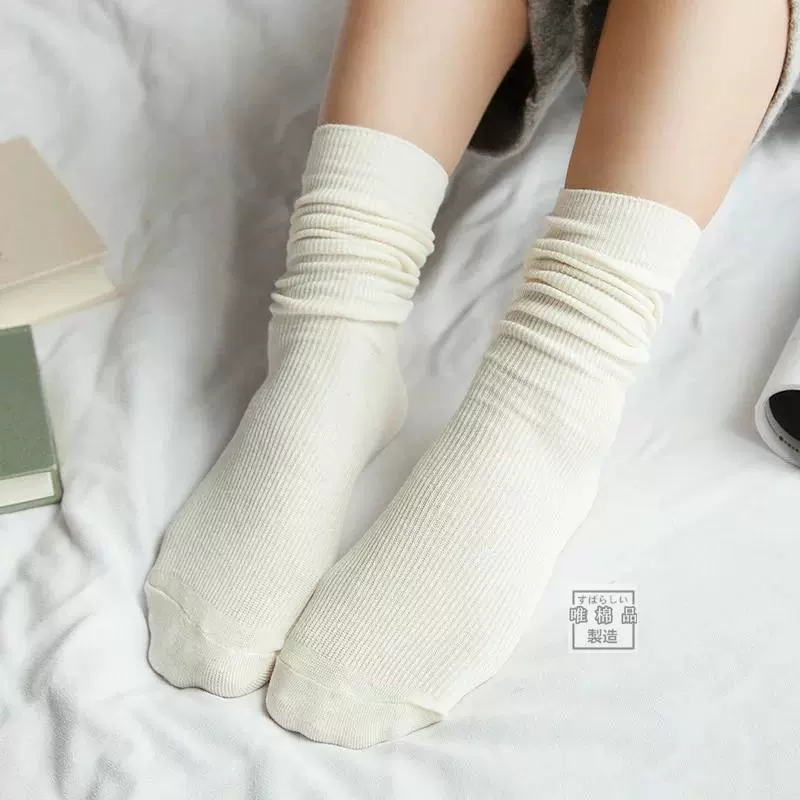 Cọc tất, Hàn Quốc, mùa xuân và mùa hè, nữ Song Khẩu Sen, màu đặc, ống, cotton Nhật Bản, ủng retro, vớ, nữ tất đùi lót lông