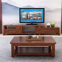 Chinese solid wood TV cabinet combination modern simple and simple coffee table telescopic TV Cabinet full living room furniture